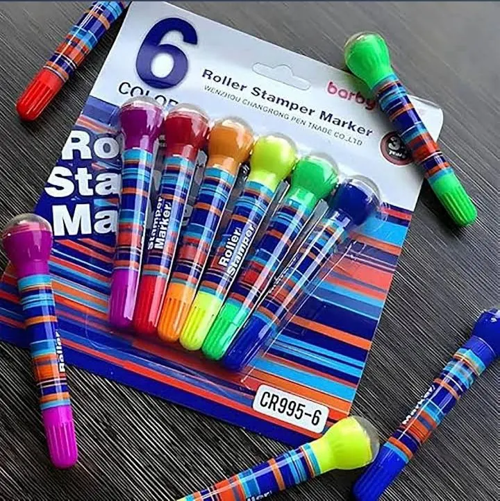6-color fun roller stamper and marker pen set