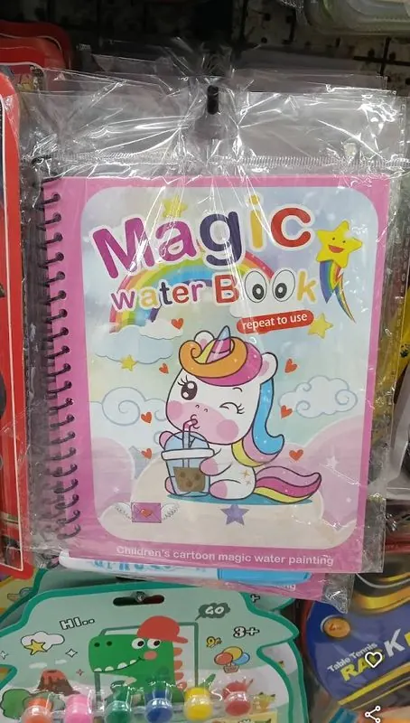 Magic water paint-and-reveal reusable coloring book